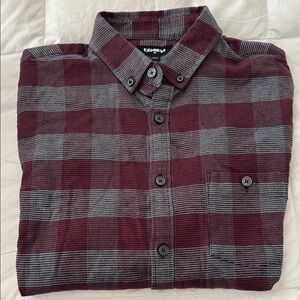 Express Men's Maroon and Gray Plaid Shirt